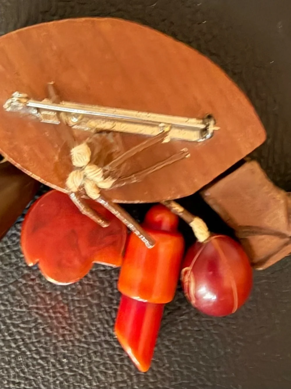 Rare Vintage 1940's Bakelite & Carved Wood Varsity Sports Figural Dangle Brooch